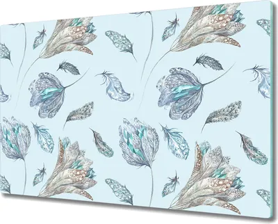 Produktbild von Glas Schneidebrett Herdabdeckplatten Schneideplatten - 80x52 cm - Federblumen blau