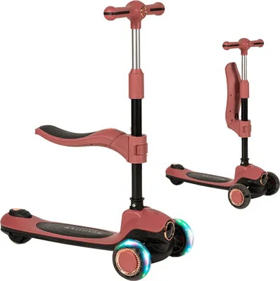 Immagine prodotto di Olmitos Monopattino per bambini 2 in 1 con seduta, ruote LED, freno posteriore, manubrio ergonomico – Rosa