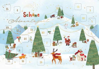 Produktbild von Adventskalender QR-Code DIN-A5 Karte mit Briefumschlag Weihnachtsbäume Weihnachtsmann Tiere Schöne Adventszeit