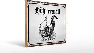 Produktbild von Holzschild Hühnerstall Hühner Bauernhof, 40 x 30 cm, Holzschilder Spruch Hühner Tier  Ei
