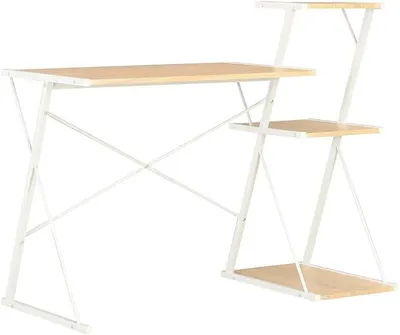 Obrázok produktu pre Stôl s policou, biela a buk, 116 x 50 x 93 cm, počítačový stôl do spálne, obývačky, pracovne alebo kancelárie, počítačové stoly