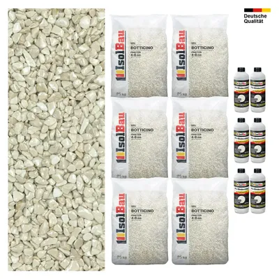 Steinteppich SET Botticino 4-8mm Marmorkies 150kg + PU-Bindemittel Set für 15m²