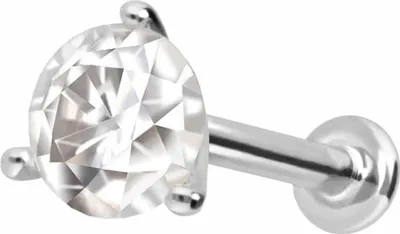 Produktbild von Ohrpiercing, Nasenpiercing 14 Karat Gold Labret mit Innengewinde MOISSANIT WeißGold Stablänge: 6mm | Stabstärke: 1mm | Kristallgröße: 4mm