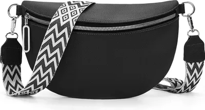 Produktbild von Damen Leder Bauchtasche mit Crossbody Bag und breitem Gurt, schwarz, Reisen & Einkaufen