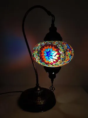 Immagine prodotto di Lampada da tavolo turca fatta a mano in modello ad arco in molti colori – Lampada mosaico orientale alta 43 cm