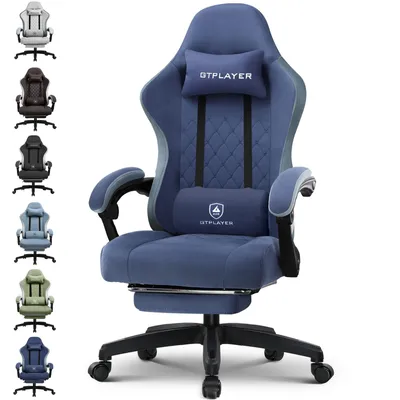 Produktbild von GTPLAYER Gaming Stuhl Ergonomischer Gaming Sessel Schreibtischstuhl PC Gamer Racing Stuhl mit Stoffoberfläche, Federsitzkissen, Verbindungsarmlehnen, mit Fußstütze bis 153 kg belastbar