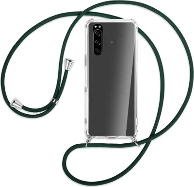 Produktbild von Handykette Backcover-Schutzhülle mit Band (Metall silberfarben) für Sony Xperia 5 III (XQBQ62G) - dunkelgrün