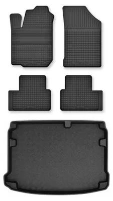 Productafbeelding van Rubberen automatten + kofferbakmat voor Nissan Qashqai II J11 vanaf 2013 – 5-delig, zwart, op maat – Wielganizator Semi-Universal