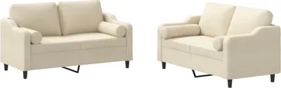 Produktbild von vidaXL 2-tlg. Sofagarnitur mit Kissen Creme Stoff