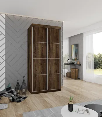 Produktbild von KIER FURNITURE Kleiderschrank mit Schiebetüren TOP PLUS , Schlafzimmer Schrank, Garderobeschrank, Flurschrank Esche Dunkel 100x200x62cm