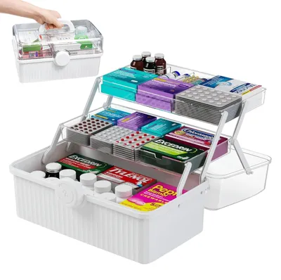 Immagine prodotto di Solidchoice - Contenitore per medicinali a 3 ripiani - Grande organizer per il pronto soccorso