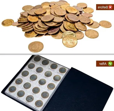 Münzalbum mit 250 Fächern, 21,8 x 16,7 cm, für Münzsammlung, 10 Seiten, Leder, Aufbewahrungsbuch für Münzen, Briefmarken und
