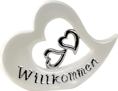 Produktbild von Moderne Skulptur Dekofigur Herz aus Keramik weiß und Silber 29x22 cm