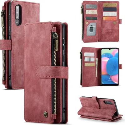 Immagine prodotto di Custodia Galaxy A50, custodia in Finto cuoio con cerniera, chiusura magnetica, tasca per carte, supporto, portafoglio, custodia protettiva per Samsung Galaxy A50 Rosso