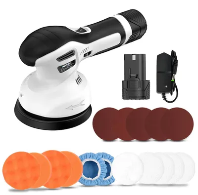 Obrázek produktu pro 125 mm kartáčovaná akumulátorová kotoučová bruska, bruska na dřevo, elektrická leštička na auta, multifunkční leštička a bruska na dřevo/kov, 6rychlostní kotoučová bruska s nastavitelnou rychlostí