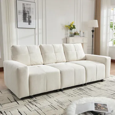 Produktbild von STILVORA 3-Sitzer Sofa mit Schlaffunktion und verstellbarer Sitztiefe, Modulares Sofa mit 68 cm Sitztiefe, Wohnzimmersofa aus Chenille-Stoff zum Sitzen und Liegen