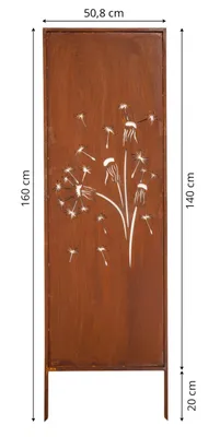 Zdjęcie produktu dla Parawan ogrodowy z patyny, dekoracja ogrodowa, "Dmuchawiec", 160X50 cm, dekoracyjna osłona, rdza