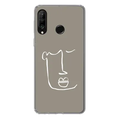 Produktbild von MuchoWow® Handyhülle Schutzhülle Hülle für Huawei P30 Lite Lippen - Abstrakt - Strichzeichnung Silikon Softcase Handy Hülle - Handyhülle