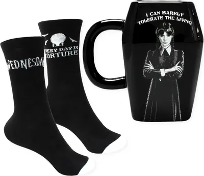 Produktbild von Wednesday Addams Socken und Tasse Geschenkset