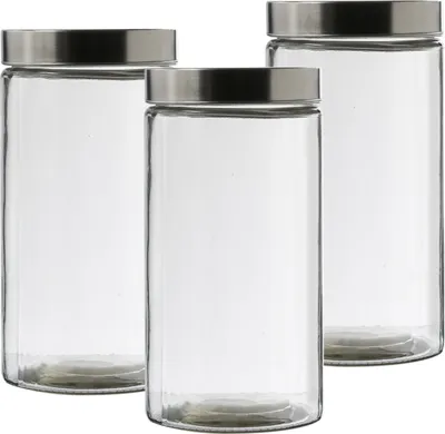 Produktbild von Vorratsdose L - Glas mit Edelstahldeckel - 1,7 Liter - D: 11cm - H: 22cm - 3er Set