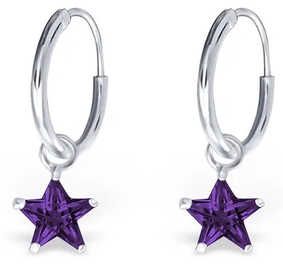 Produktbild von Creolen für Kinder: Mädchen 925 Silber Ohrringe mit Zirkonia Stern CZ Amethyst (lila)