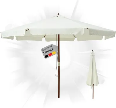Produktbild von DELUKE® Sonnenschirm aus Holz PAUL Sandweiß| HxB 254x330cm | Sonnenschirm 330 cm Kurbelschirm Standschirm Sonnenschutz Gartenschirm Balkonschirm klassisch