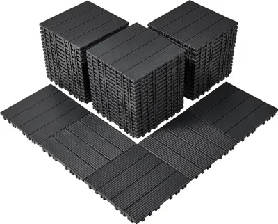 Produktbild von Interlocking Deck Tiles 54 Pack 12"x12" Plastic for Porch Dark Grey