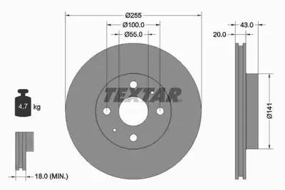 Obrázek produktu pro 2x TEXTAR 92115603 Brzdový kotouč přední nápravy