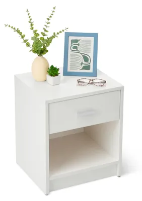 Image de A. Table de chevet, meuble de rangement pour chambre à coucher avec 1 tiroir, blanc, lot de 4