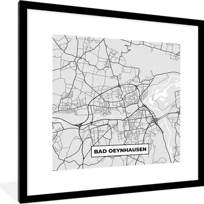 Produktbild von MuchoWow® Gerahmtes Poster Stadtplan - Karte von Bad Oeynhausen - Deutschland - Karte 40x40 cm - Poster mit Schwarzem Bilderrahmen Wandposter Rahmen Foto Bilder - Poster - Plakat im Rahmen