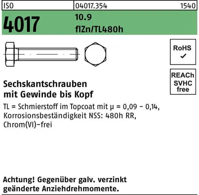 Produktbild von Sechskantschraube ISO 4017 VG M 10 x 55 10.9 zinkbesch Gleitmittel flZnnc 480h-L