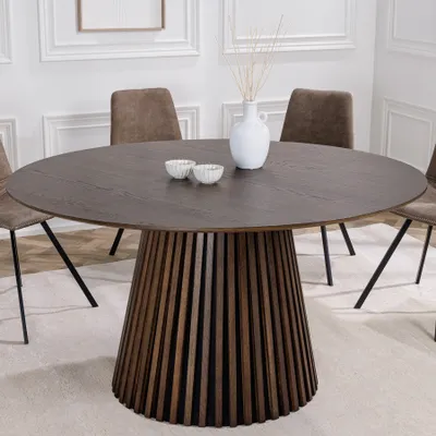 Produktbild von riess-ambiente Runder Esstisch VALHALLA WOOD 120cm smoked Eichenholz-Design Säulenfuß Esszimmertisch Küchentisch Tisch