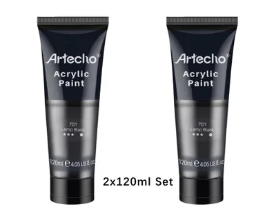 Produktbild von Artecho Acrylfarbe 2 x 120 ml in Schwarz – Hochpigmentierte, lichtechte & schnell trocknende Künstlerfarbe – für Leinwand, Holz, Stein, Glas uvm.