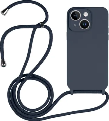 Produktbild von Mobigear Lanyard iPhone 15 Silikon Handykette - Dunkelblau