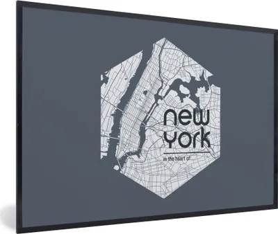 Produktbild von MuchoWow® MuchoWow® Gerahmtes Poster New York - Karte - Schwarz 30x20 cm - Poster mit zchwarzem Bilderrahmen - Kunstdruck - Bild-Poster