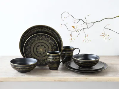 Obrázok produktu pre CreaTable, 23587, Mandala Black, 8-dielny jedálenský servis, kamenina
