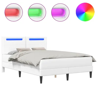 Zdjęcie produktu dla Rama łóżka vidaXL z listwami LED, biała, 160 x 200 cm, sztuczna skóra