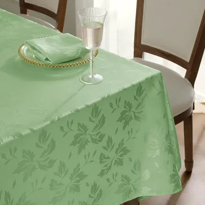 Produktbild von Tischdecke Quadratisch 140 x 140 cm Hellgrün Wasserabweisend Jacquard Blumenmuster
