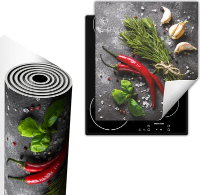 Produktbild von Herdabdeckplatte 45x52 cm Glaskeramikfeld Abdeckung Anti Rutsch Matte Aufrollbar, Gewürze Chili Schiefer