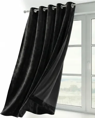 Produktbild von Samt Vorhang Ösen Gardine Velvet blickdicht abdunkelnd, Größe und Farbe wählbar,140x245cm,Schwarz