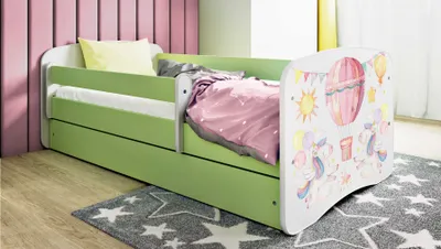 Produktbild von Kinderbett Jugendbett Ballon 70x140, 80x160, 80x180 cm - Komplettset mit Schublade & Rausfallschutz