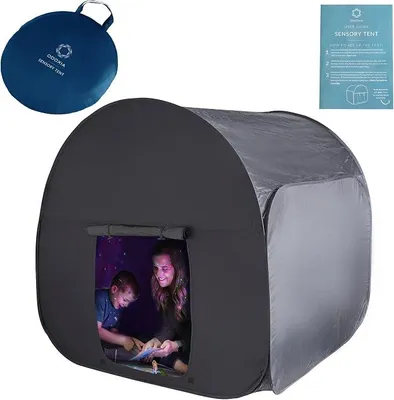 Imagen del producto de Tienda sensorial para niños, ideal para jugar y relajarse. Útil para niños con autismo, trastornos del procesamiento sensorial, ansiedad y dificultades de concentración. Cueva pop-up oscura para niños autistas, apta para uso en casa o en la escuela. De gran tamaño