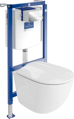 Produktbild von DOMINO | Villeroy&Boch ViConnect H112 Vorwandelement Unterputz WC mit Bedienplatte + Wand Hänge Tiefspül WC Vito Weiß Spülrandlos |  WC Komplettset  |