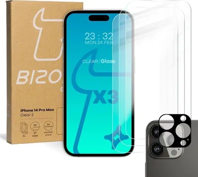 Produktbild von BIZON 3x Bildschirmglas + Kameraglas Apple iPhone 14 Pro Max