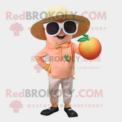 Produktbild von Pfirsich-Vogelscheuche REDBROKOLY Maskottchen Kostüm figur bekleidet mit einer Caprihose und einer Sonnenbrille