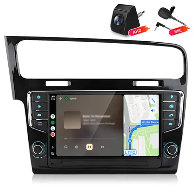 Obrázok produktu pre Autorádio 2+32 GB s kamerou a mikrofónom, určené pre VW Golf 7 VII MK7 (2013-2017), s funkciami CarPlay, GPS navigácie, Android Auto, Wi-Fi, Bluetooth, ovládaním na volante (SWC), RDS, DSP a DAB+. Displej 7 palcov