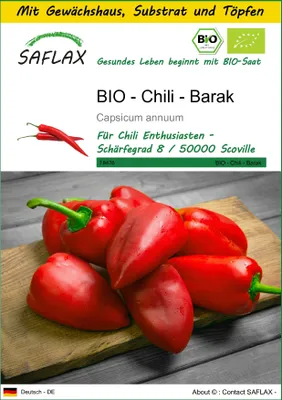 Produktbild von SAFLAX Anzucht Set - BIO - Chili - Barak - Capsicum annuum - 15 Samen - Mit Mini-Gewächshaus, Anzuchtsubstrat und 2 Töpfen