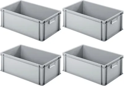 Produktbild von SuperSparSet 4x Eurobehälter mit geschlossenem Griff | HxBxT 22x40x60cm | 38 Liter | Grau | Eurobox, Transportbox, Transportbehälter, Stapelbehälter