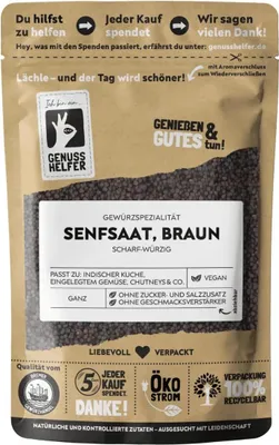 Produktbild von Senfkörner braun, ganz, Senfsamen mit scharf-würzigem Geschmack, Senfsaat zum Kochen und Braten, ideal zum Einlegen von Gemüse, 150g