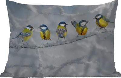 Produktbild von MuchoWow® Outdoor Kissen - Vogel - Kohlmeise - Winter - Schnee - Zweige - 50x30 cm - Wetterfest - Lounge Kissen - Sofa kissen - Wohnzimmer Dekoration